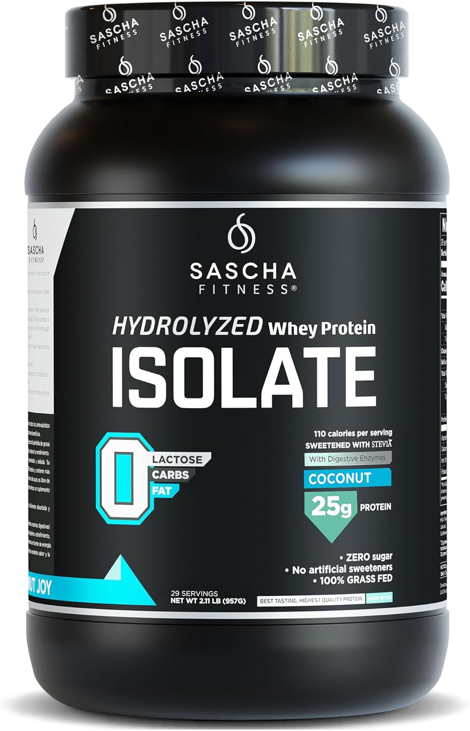 SASCHA FITNESS Hydrolyzed Whey Protein Isolate: Pure Grass-Fed Power in Coconut Flavor!